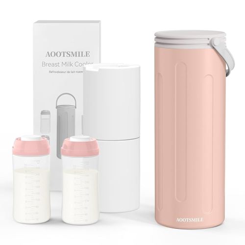 Portable Breast Milk Cooler for Travel, 22oz Large Capacity Breastmilk Chiller for Working Moms, 360° Cooling Keeps Milk Chilled 24 Hours, Includes 2 Baby Bottles, Breastfeeding Essentials