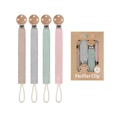 TYRY.HU Ribbon Pacifier Clip Holder,4 Pack Binky Paci Holder Clips, Pacifier Leash for Boys and Girls, Soft Webbing Strap Universal Fits for Most Pacifier, Styles & Teethers(Khaki,Grey,Green,Pink)