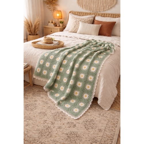 Crochet Daisy Blanket,Handmade Baby Sage Green Afghan, Granny Square, Custom Blanket, Nursery Decor, Mother's Day Gift,Christmas Gift