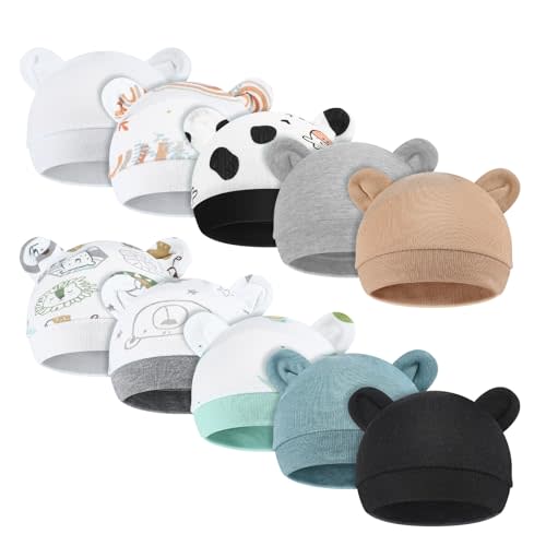 Velmitten 10 Pcs Preemie Hats Cotton Preemie Caps Bows Turban Premature Baby Boys Girls Hospital NICU Hat