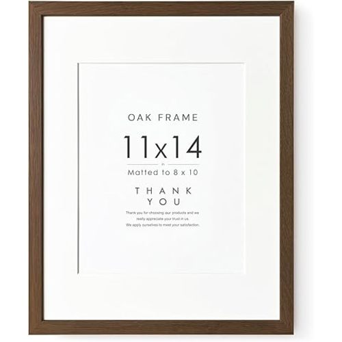 11x14 Picture Frame, Solid Oak 11x14 Photo Frame with Mat to 8x10 (Openning Size is 7.6x9.6), 14x11 Wooden Frames for Wall, (Walnut Set of 1)