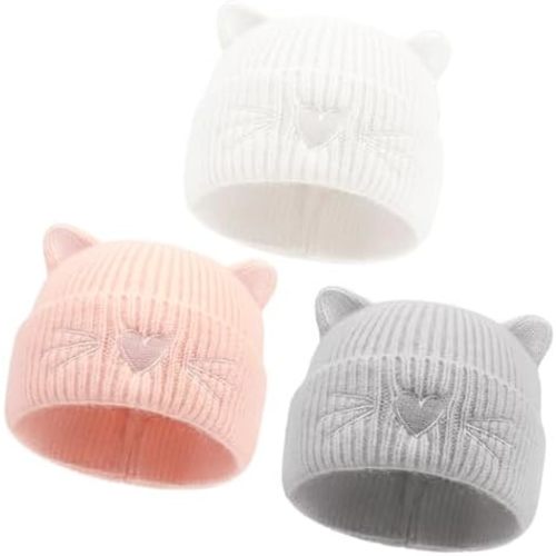 Baby Beanie Winter Hat with Cat Ear for Infant Toddler Boys Girls Kids Soft Knitted Hat Warm Skull Cap