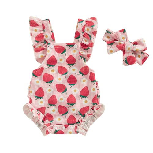 ​Infant Baby Girl Summer Clothes Outfits Cute Print Fly Sleeve Romper Jumpsuit Bodysuit with Headband