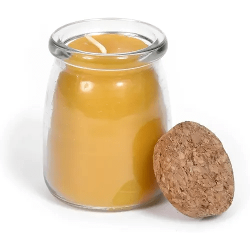 BeeTheLight Beeswax Jar Candle - 100% Pure USA Bees Wax in Glass Container with Cork Lid - Unscented - All Natural Light Honey Scent (7 oz w/Cork Lid, Unscented)