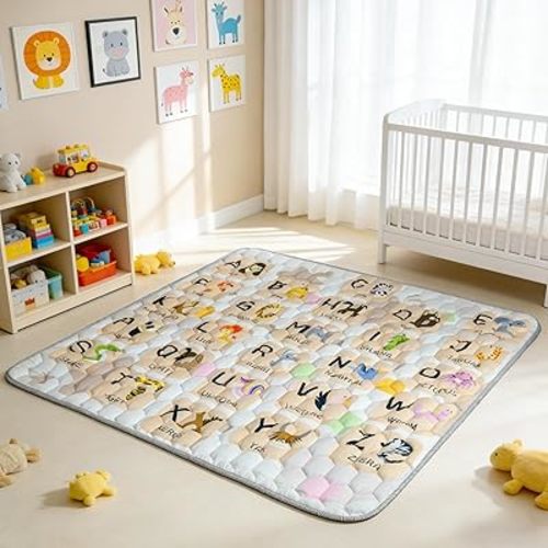 ENVTEK Baby Play Mat for Floor Playpen - 50" X 50" Playpen Mat,Thick One-Piece Crawling, Odorless Floor Mat, Non-Slip Cushioned Baby Playmat for Infants,Babies,Toddlers. Foldable and Machine Washable