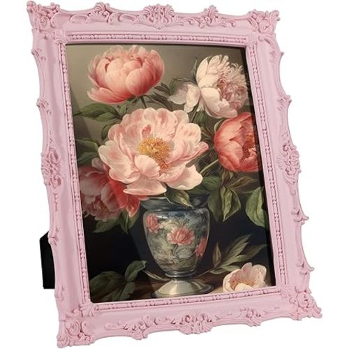 8x10 Picture Frames with Embossed Vines Design and Glass Front Hand-Crafted Resin Photo Frame with Easel & Hook for Tabletop & Wall Hanging Ornate Baroque Vintage Home Room Decor (Pink)