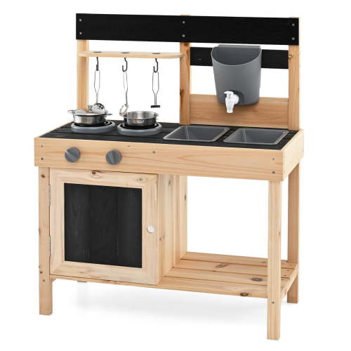 Infans Mud Kitchen Playset Outdoor Kids Pretend Play Kitchen w/2 Removable Sinks Faucet