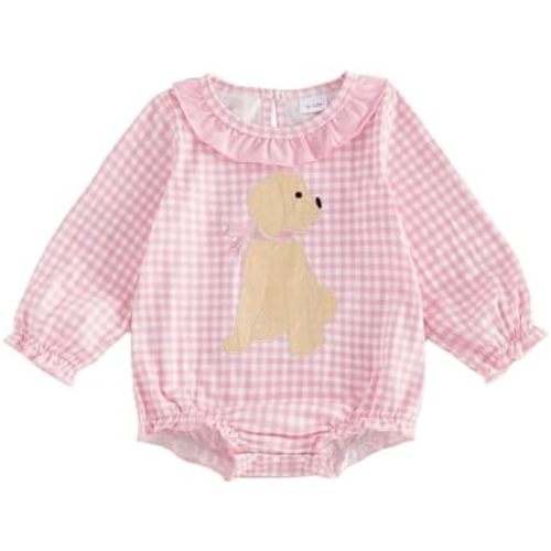 Newborn Baby Girl Clothes Puppy Dog Embroidery Bubble Romper Fall Outfit