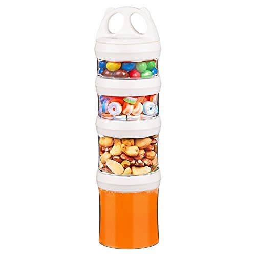 SELEWARE Portable Stackable Food Storage Containers for Snacks Formula Powder and Drinks Twist Lock System Airtight Leak-proof BPA and Phthalate Free 4 Piece Jars 31oz, White