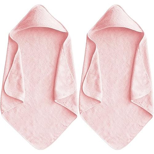 Baby Hooded Towels 31.5 * 31.5" Bath Towel for Newborn Toddler Infant Shower Ultra Absorbent Soft Bathrobe Blanket Boys and Girls 2PCS(Sakura Pink)