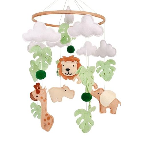 Safari Baby Mobile, Jungle Mobile for Crib, Crib Mobile for Boys and Girls, Nursery Mobile for Bassinet, Pack and Play,Lion Elephant Giraffe Hippopotamus Mobile