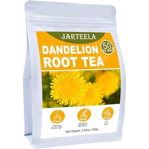 Jarteela Dandelion Root Tea - 2g Pyramid Bags, 50 Count - Raw, Non-GMO, Caffeine-Free