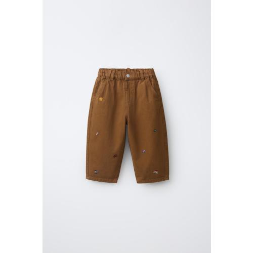 EMBROIDERED BAGGY TROUSERS - Caramel | Size 1.5 yrs