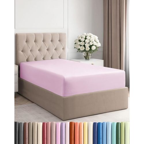 Twin Fitted Bed Sheet - Bottom Single Fitted Sheet Only - Soft Hotel Luxury Bedding w/ 8-16 Inch Deep Pockets - Breathable, Cooling & Wrinkle Free - Easy-Care, Fade and Shrink Resistant - Light Pink