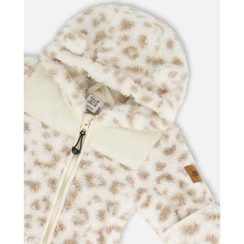 Baby Mid-Season Plush One Piece Outerwear, Cream Leopard Print - Deux par Deux | Maisonette