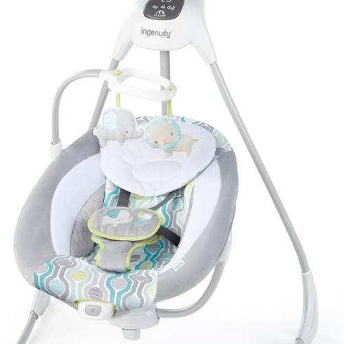 Ingenuity SimpleComfort Lightweight Compact 6-Speed Multi-Direction Baby Swing, Vibrations & Nature Sounds, 0-9 Months 6-20 lbs (Everston)