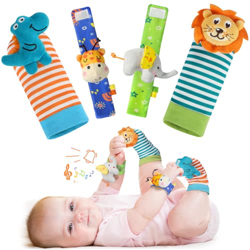 URMYWO Wrist Rattles for Baby - Rattle Socks - Foot Finder Set - Baby Toys for 0-12 Months Infant - Newborn Essentials - Early Learning Sensery Toys for Boys and Girls as Shower Gifts Valentines Gifts