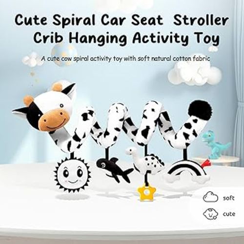 Amazon.com: Spiral Car Seat Baby Toys 0-6 Months, Infant Carseat High Contrast Sensory Toys Hanging Stroller Accessories, Newborn Shower Gifts for Baby Boys Essentials Stuff, Cute Black and White Cow : Toys & Games
