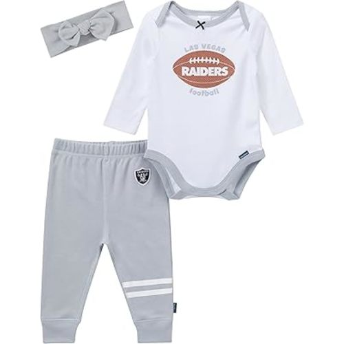 Gerber NFL baby-girls 3-piece Onesie Bodysuit, Pants & Headband Set