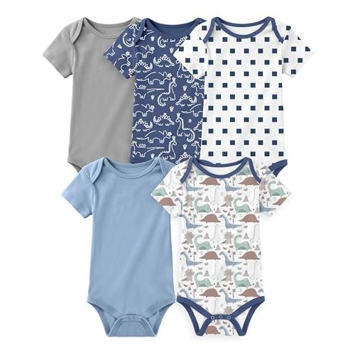 Yoofoss Baby Bodysuits 100% Organic Cotton Baby Short Sleeve Baby Boys Girls Clothes Soft Newborn Infant Romper,5 Pack