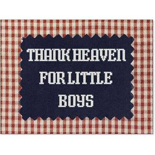 Haitunone Thank Heaven for Little Boys Wall Art Kids Toddler Quote Poster Vintage Red Gingham Canvas Prints for Nursery Boys Room Wall Decor 12x16 inch Unframed