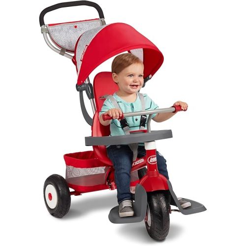 Toddler Stroller Tricycle, Kids Bike, Toddler Toys, Baby Toy, Radio Flyer Ultimate All-Terrain Stroll 'N Trike, for Ages 1-5 Years, Red Tricycle Stroller