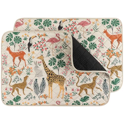 IEUUMLER Washable Pee Pads for Dogs, 2 Pack Forest Pattern Reusable Waterproof Puppy Pads, Non-Slip Super Absorbent Dog Training Pad for Playpen Crate Bed EU013 Beige Jungle, 24x18
