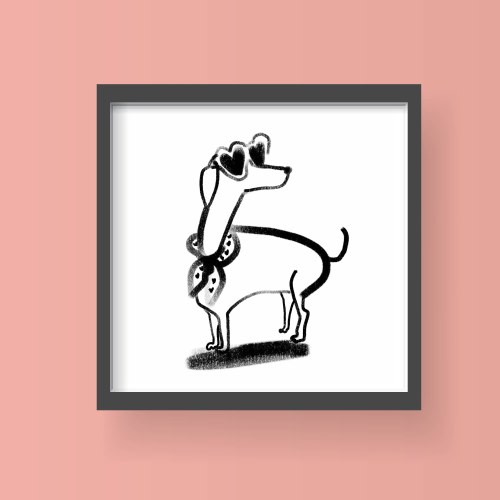 Dog with Heart-Shaped Sunglasses Art Print, Stylish Trendy Greyhound Art, Miniature Dog Fashionable Dog with Neckerchief Wall Art