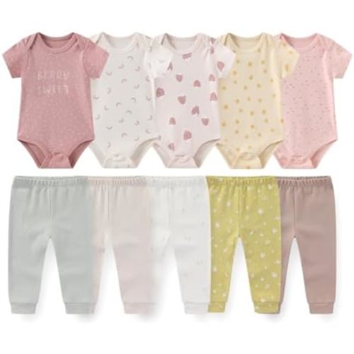Unisex Baby Bodysuits and Pants Set 10 Pack Cotton Soft Infant Outfit New born Baby Boy Girl Clothes