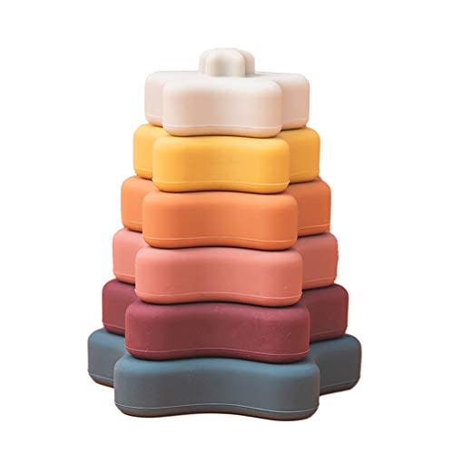 Promise Babe Stacking Toys,Silicone Stacking Rings Teething Toy with Star Shape,Soft Building Blocks,Montessori Early Educational Toy for 6 Month+ Boys & Girls(6Pcs)