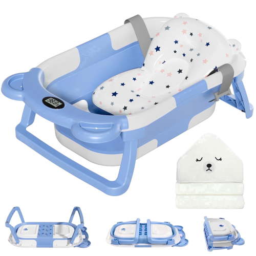 MoreFeel Foldable Baby Bathtub ,with Water Temperature Monitor, 0–36 Months
