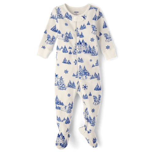 Baby Winter Toile Snug Fit Thermal Footed One Piece Pajamas - Blue