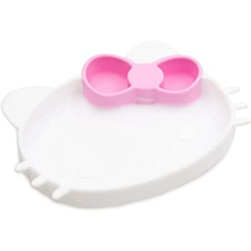Bumkins Toddler and Baby Suction Plate, Silicone Grip Dish, Baby Led Weaning, Kids Feeding Supplies, Non Skid Sticky Bottom, Platinum Silicone, for Children Ages 6 Months Up, Hello Kitty