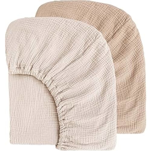 Muslin Crib Sheets for Baby Girls and Boys, Neutral Fitted Baby Bed Sheets for Standard Crib & Toddler Mattress - Soft and Breathable - 52"x28" (Ash & Ivory)