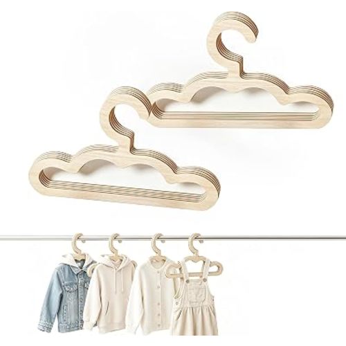 10Pcs Wooden Hangers for Baby Closet, 8.6inch Cute Anti-Slip Clothes Hangers for Kids
