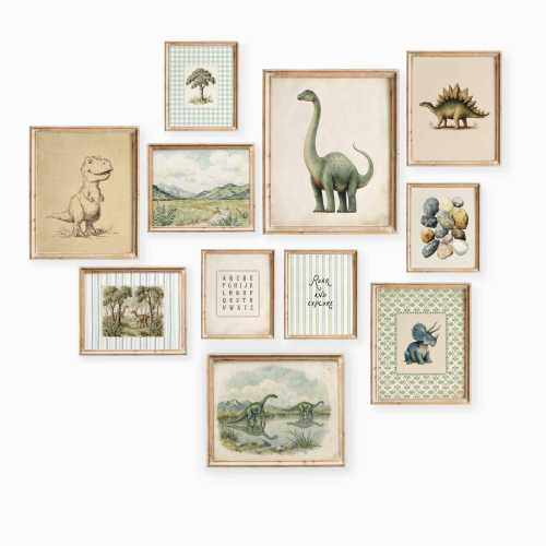 Dinosaur Nursery Gallery Wall Art Set: Vintage Dino Posters (Kids Room Prints Printable)