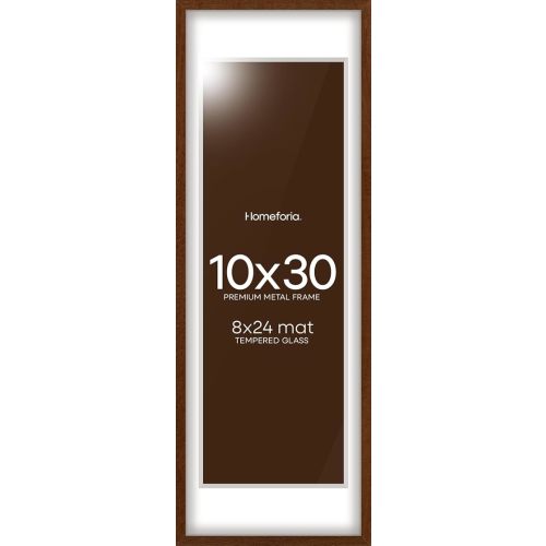 Homeforia 10x30 Picture Frame Brown, High End Dark Oak 10x30 Walnut Wood Poster Frame with Mat 8x24 Print, 10 x 30 Wooden Frame Matted to 8 x 24 Photo, 30x10 Frames, Tempered Glass, Wall Kit, Set of 1