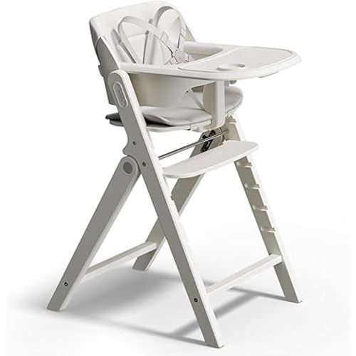 Mamazing GrowPod Pro Wooden Baby High Chair for 6 Months to 300lbs, Easy to Clean with Tray, Compact Foldable Highchair for Kitchen & Dining Room, with 5-Point Safety Harnesses and Guard Bar