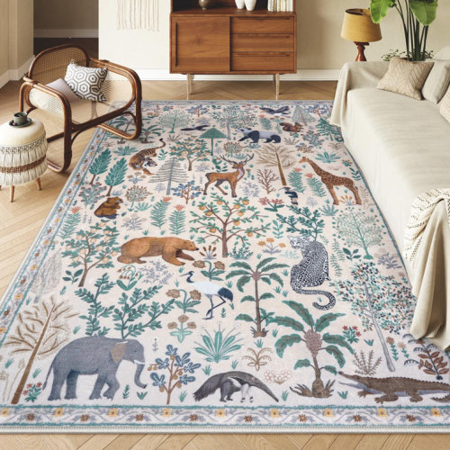 Goldene Jungle Area Rugs for Living Room Bedroom Thin Modern Nursery Rug Non-Shedding Kids Playroom