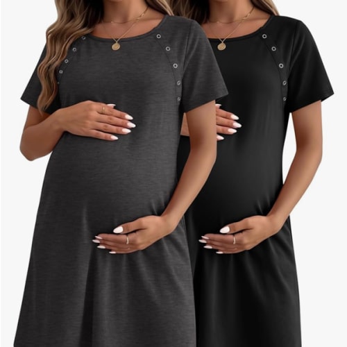 Huukeay 2 Pack Labor and Delivery Hospital Gown Women Nursing Birthing Maternity Dress 3 In1 Breastfeeding Buttons Pjs Robe