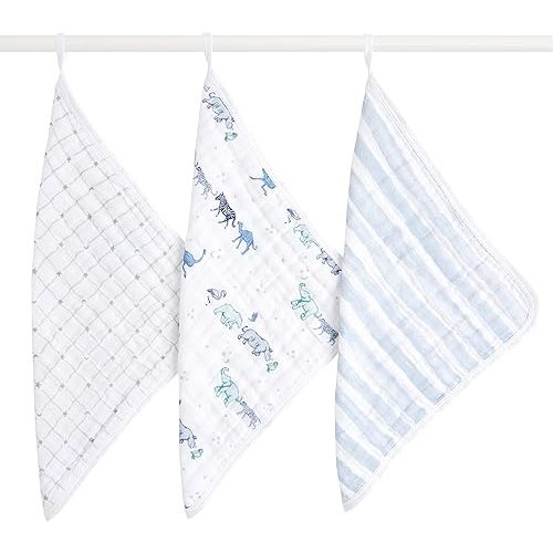aden + anais Boutique Oversized Washcloth 3-Pack, Super Soft 100% Cotton Muslin, Gentle on Skin, 3 Absorbent 12x12 Layers, Softer with Every Use, Perfect for Babies, Infants, Toddlers, Rising Star