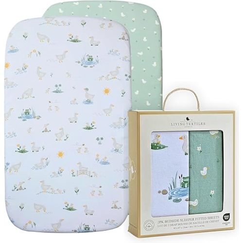 100% Organic Cotton Bedside Sleeper Bassinet Fitted Sheet 2 Pack -Premium Fabric for Baby's Best Comfort,Super Soft Baby Quilt, 92x47x12cm Soft,Breathable,Snug Fit GOTS Certified(Goosey Goosey)