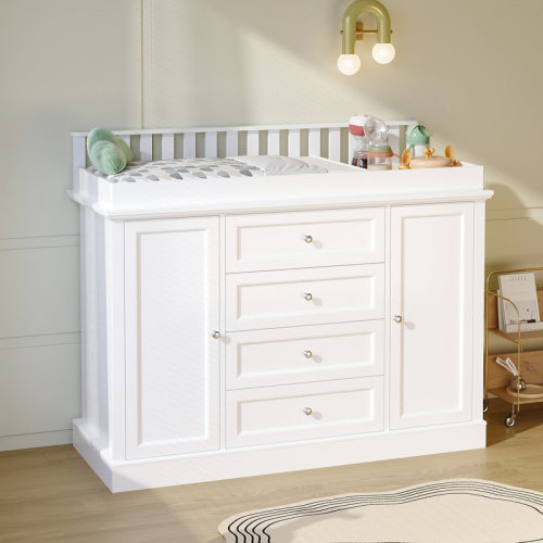 Latitude Run® 47.2" Wide White Changing Table Dresser With 2 Cabinets & 4 Drawers & Reviews | Wayfair