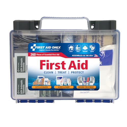First Aid Only 260-Piece All-Purpose First Aid Kit for Home, Car & Travel | Treat cuts, scrapes and burns with 260 first aid essentials for home, travel, vehicles and everyday emergencies.