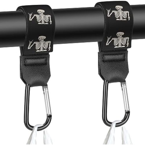 Stroller Straps, Mommy Hooks Diaper Bags, Universal Shopping cart, Wallet, Backpack - 2 Packs (Skull)