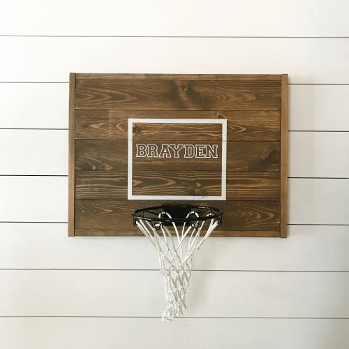 Personalized Rustic Wood Basketball Hoop: Kids Room Decor brown
