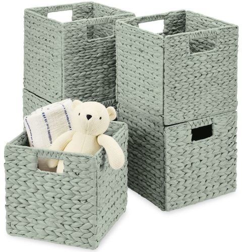 Best Choice Products 10.5x10.5in Hyacinth Storage Baskets, Set of 5 Multipurpose Collapsible Organizers - Sage