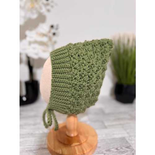 Baby Pixie Bonnet Hat: Secure Tie, Warm Ear Coverage Handmade Crochet Toddler Bonnet - light mint color