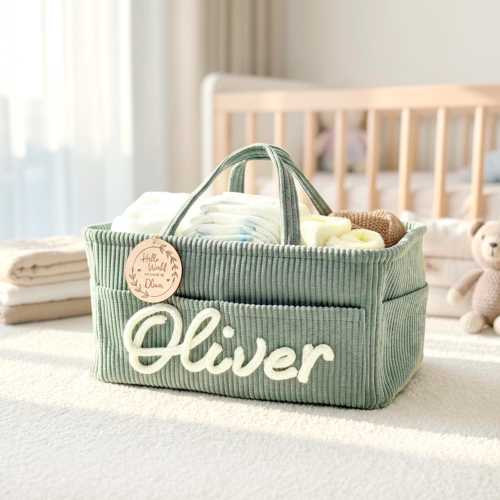 Personalized Diaper Caddy Organizer: Custom Name Nursery Storage Basket , Baby Shower Gift