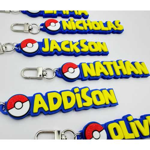 Personalized Pokemon Name Tag Keychain, 3D Printed Party Favor